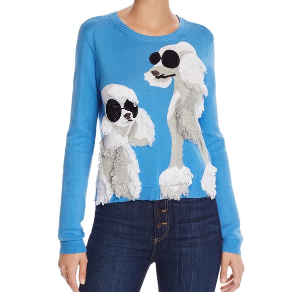 Alice + Olivia Connie Poodle Intarsia Sweater Sky Blue Small - Picture 2 of 13